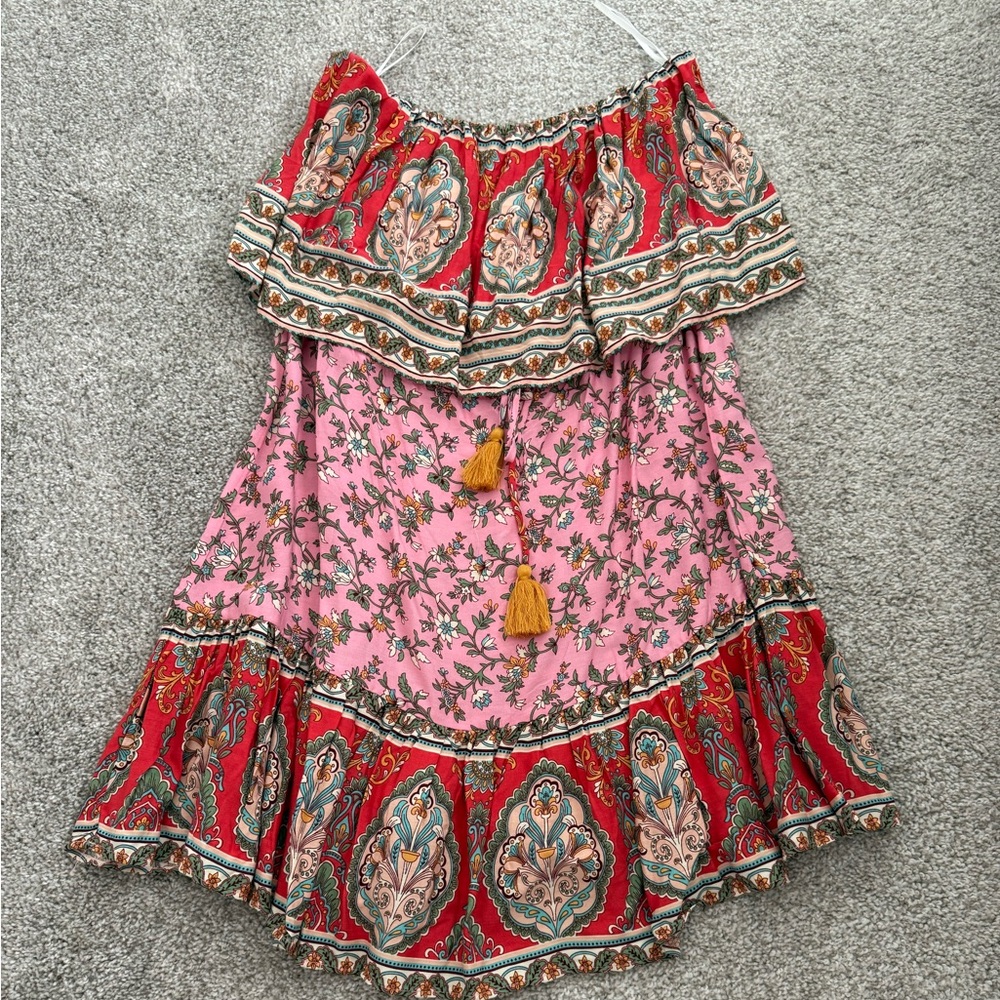 Floral Off-Shoulder Dress with Tassels